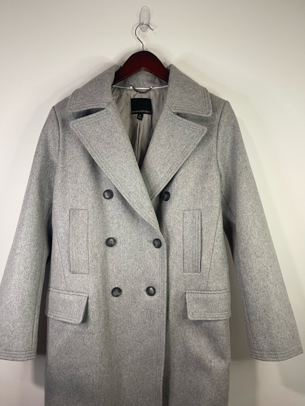 Banana Republic Light Gray Double-Breasted Pea Coat - Picture 3 of 12